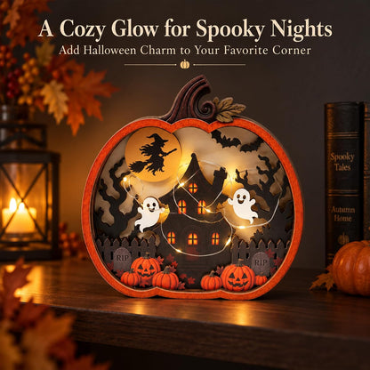Lighted Pumpkin Haunted House Halloween Tabletop Decor