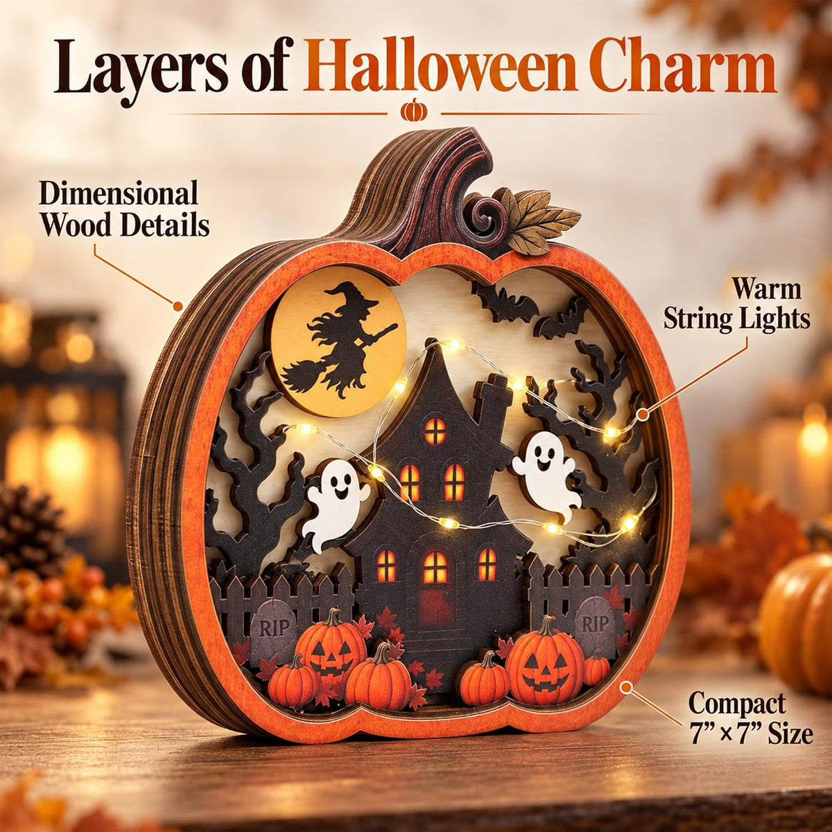 Lighted Pumpkin Haunted House Halloween Tabletop Decor