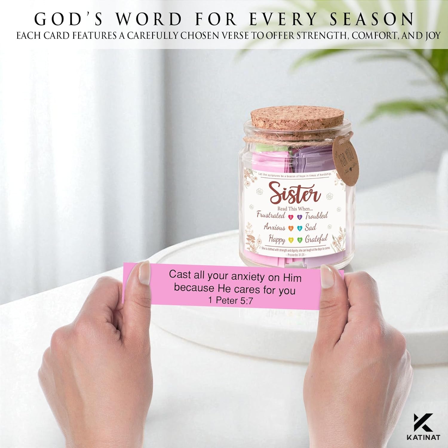 Bible Verse Jar for Sister – 92 Color-Coded Scriptures of Encouragement, Birthday and Christmas Gift for Sister, Christian Gifts for Women, Inspirational Jar, Meaningful Present from Sister
