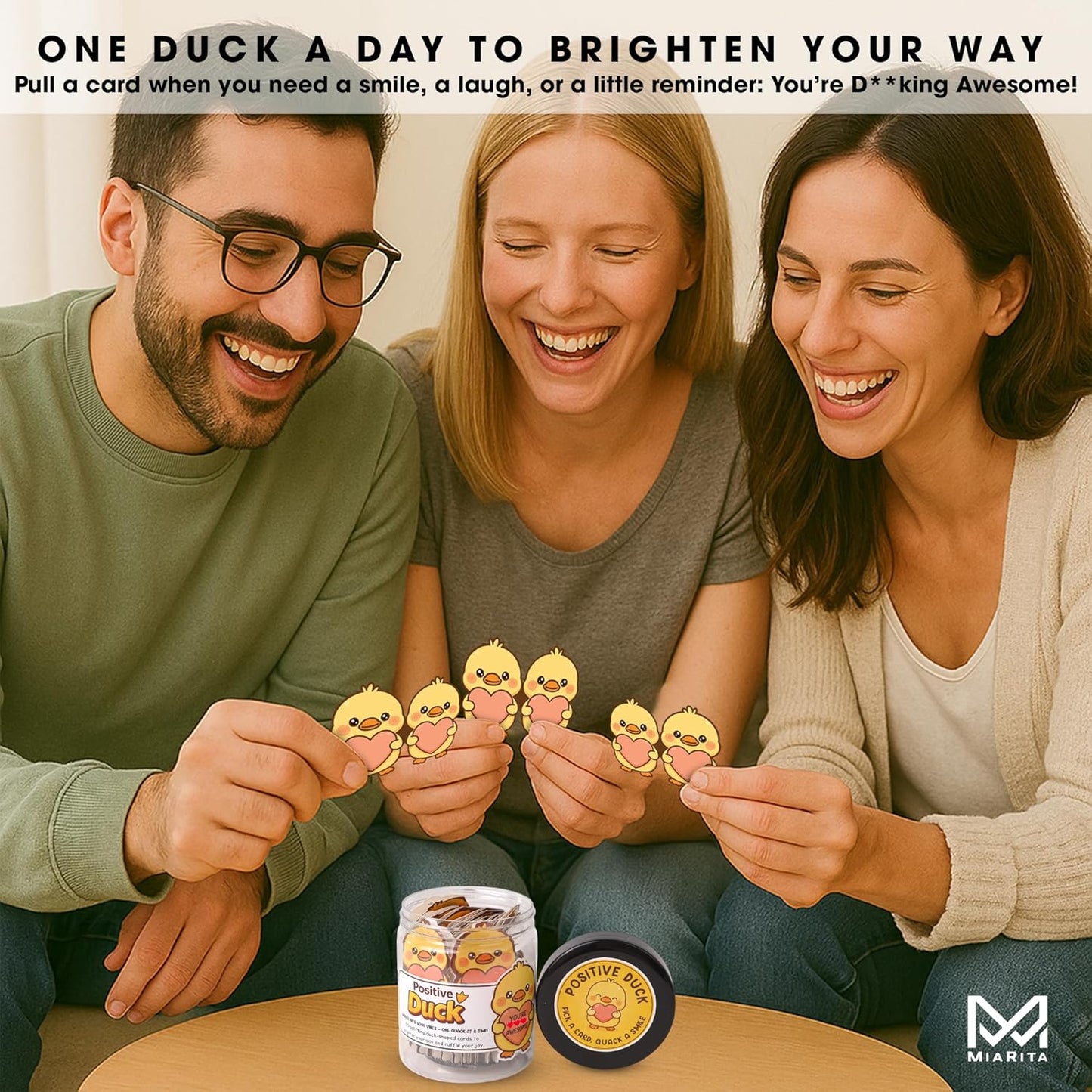 Positive Duck Jar – 60 Funny Emotional Uplifting Support Affirmation Cards, White Elephant Gift for Women Men, Stress Relief Gifts, Duck Gifts, Cards to Reduce Anxiety & Increase Relaxation