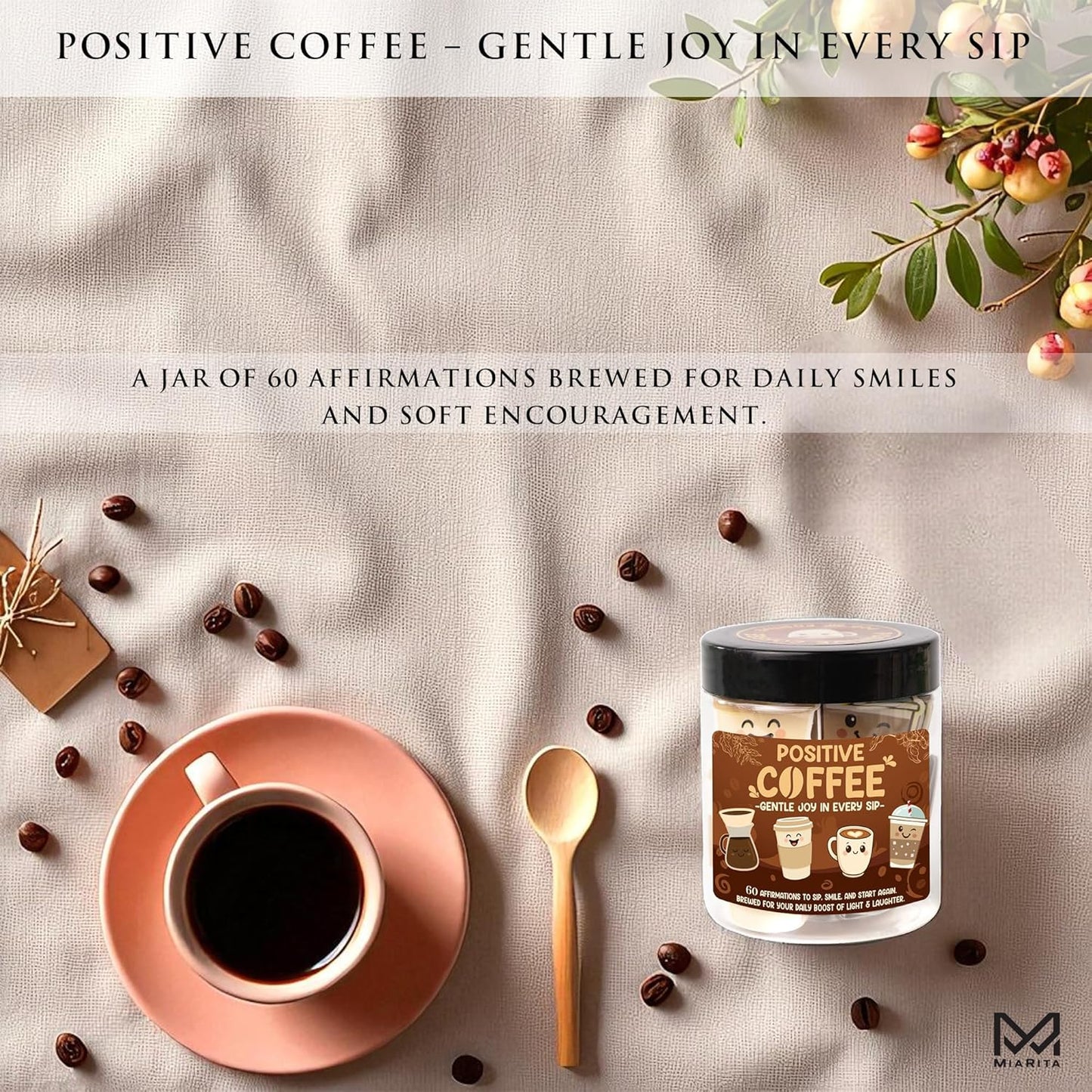 Positive Coffee Affirmation Jar – 60Pcs Cute Emotional Support Coffeee – Coffee Gifts for Women, Men– Birthday Gift, White Elephant Gifts for Coworker, Boss, Teacher, Teens, Back to School Gift