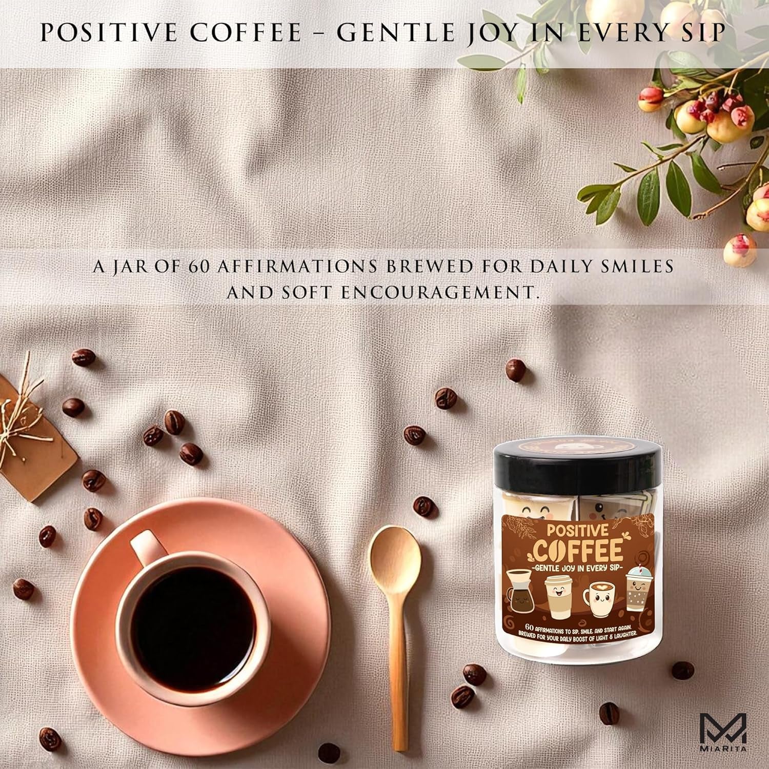 Positive Coffee Affirmation Jar – 60Pcs Cute Emotional Support Coffeee – Coffee Gifts for Women, Men– Birthday Gift, White Elephant Gifts for Coworker, Boss, Teacher, Teens, Back to School Gift