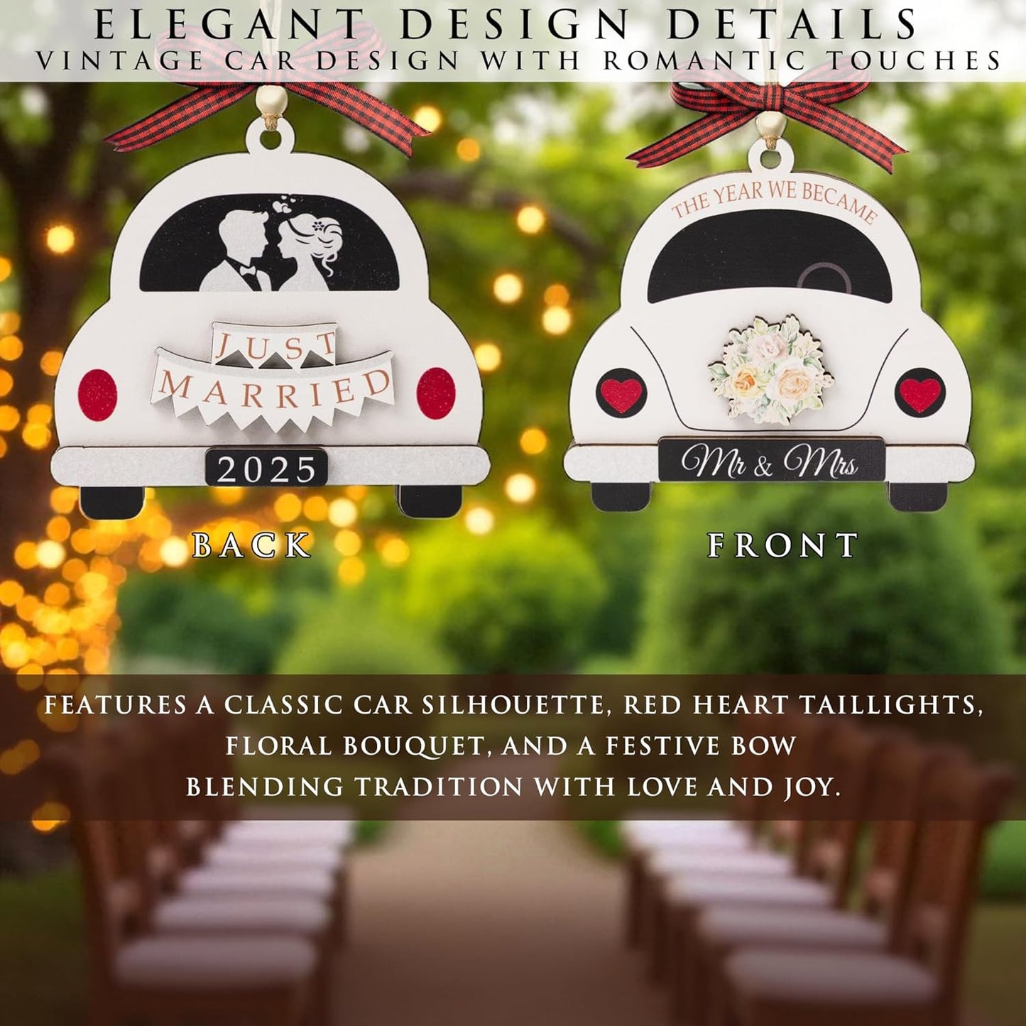 First Christmas Married Ornament 2025, 3D Wooden Double Side Just Married Ornaments, Wedding Gifts for Couples 2025,1St Xmars as Mr and Mrs Ornaments, Bride Broom Gift, for Newlywed