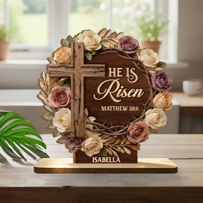 He Is Risen Flower Wreath - Personalized Wooden Plaque