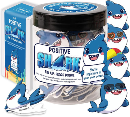 Positive Shark Jar, 60 Emotional Support Shark Cards, Get Well Soon Gifts for Men, Shark Stuffed Animal Decorations and Stuff, Encouragement Sea Animals Present with Comfort Support Message