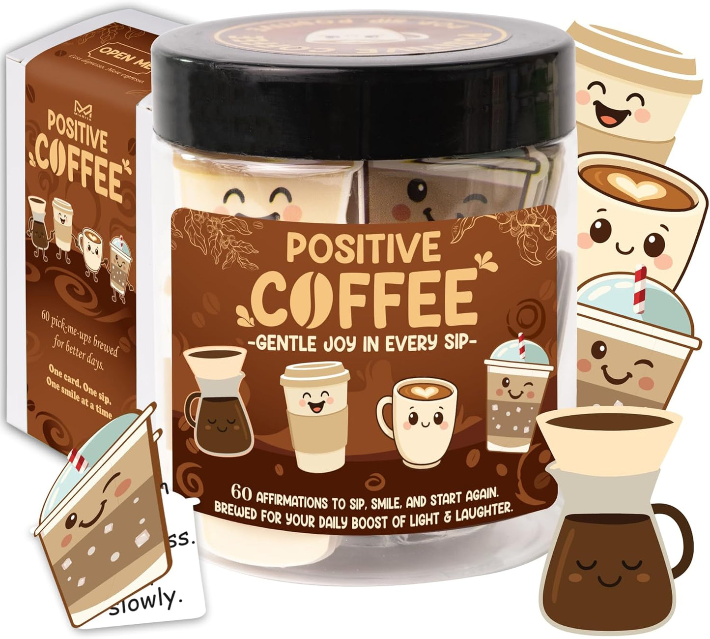 Positive Coffee Affirmation Jar – 60Pcs Cute Emotional Support Coffeee – Coffee Gifts for Women, Men– Birthday Gift, White Elephant Gifts for Coworker, Boss, Teacher, Teens, Back to School Gift