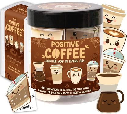 Positive Coffee Affirmation Jar – 60Pcs Cute Emotional Support Coffeee – Coffee Gifts for Women, Men– Birthday Gift, White Elephant Gifts for Coworker, Boss, Teacher, Teens, Back to School Gift