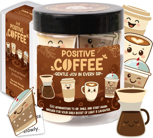 Positive Coffee Affirmation Jar – 60Pcs Cute Emotional Support Coffeee – Coffee Gifts for Women, Men– Birthday Gift, White Elephant Gifts for Coworker, Boss, Teacher, Teens, Back to School Gift