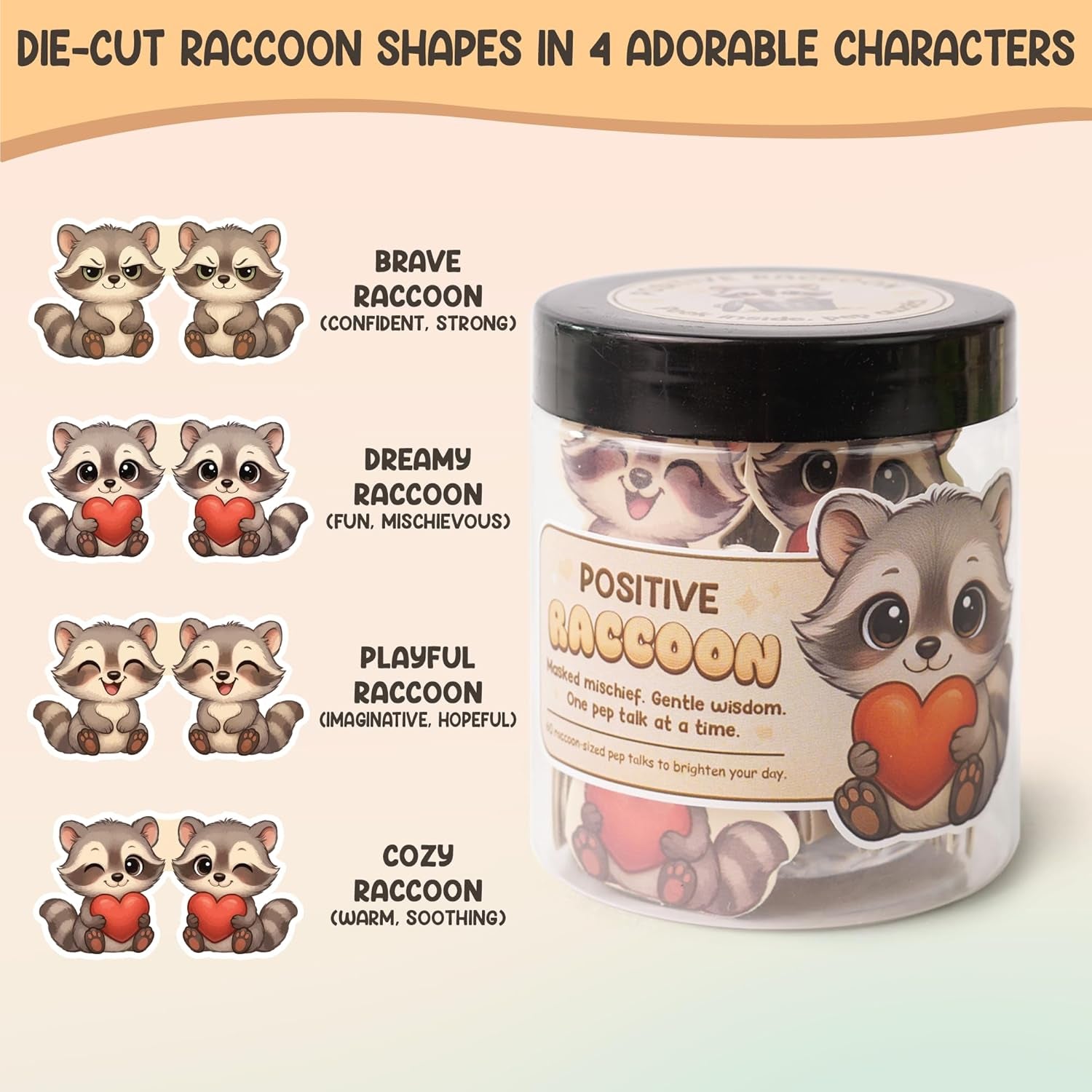 Positive Raccoon Jar – 60 Positive Affirmation Cards for Women, Mindfulness Cards, Stress Relief & Self Care Gifts for Women, Teen Girl, Birthday Gift for Her, Friendship Gift, Raccoon Gifts