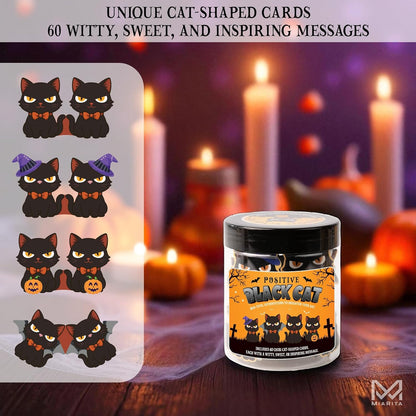 Positive Black Cat Jar, 60 Chibi Cat Affirmation Cards, for Women & Teens, Black Cat Lover Gifts, Inspirational Jar for Daily Positivity, Halloween Basket Stuffers