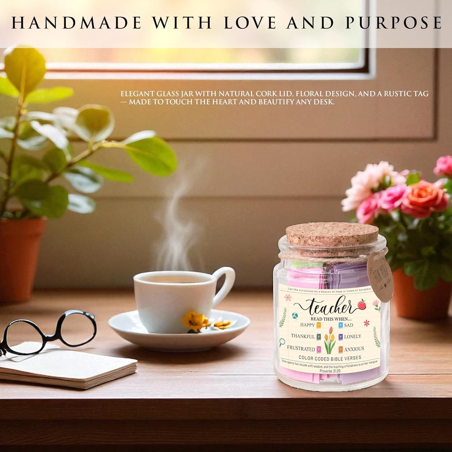 Bible Verse Jar for Teacher – 92 Color-Coded Scriptures, Christian Teacher Gift for Women, Encouraging Back to School Teacher Gifts, Inspirational Teacher Appreciation Present