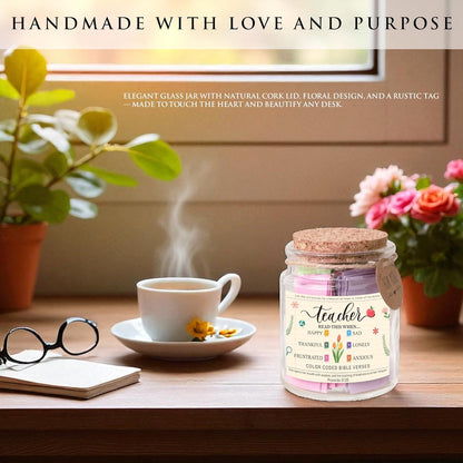 Bible Verse Jar for Teacher – 92 Color-Coded Scriptures, Christian Teacher Gift for Women, Encouraging Back to School Teacher Gifts, Inspirational Teacher Appreciation Present