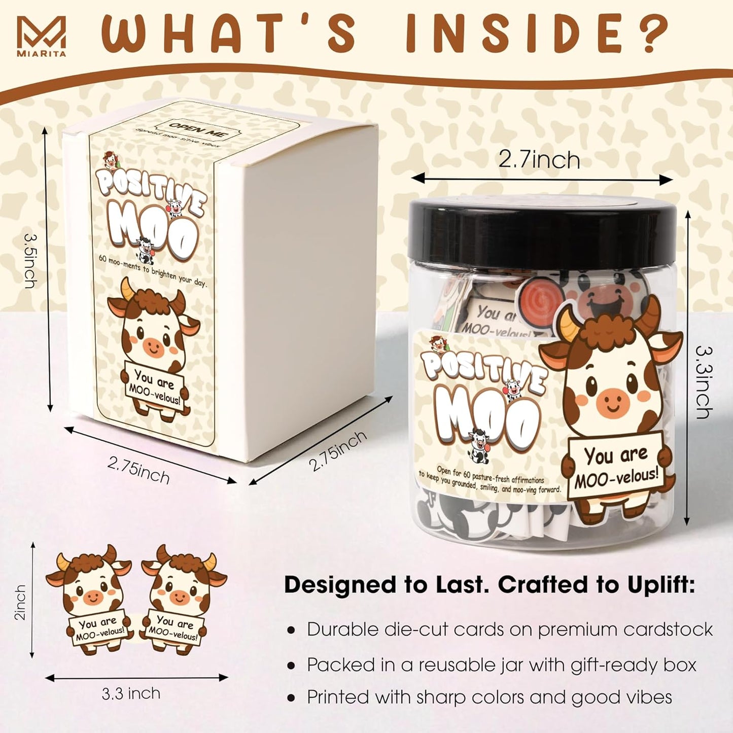Positive Cow Gifts for Women Cow Lovers - Daily Affirmation Cards for Men Coworkers, Cute Friend Birthday Gifts for Women Teacher, Trendy Stuff Teenage Girl Gift for Christmas, Easter