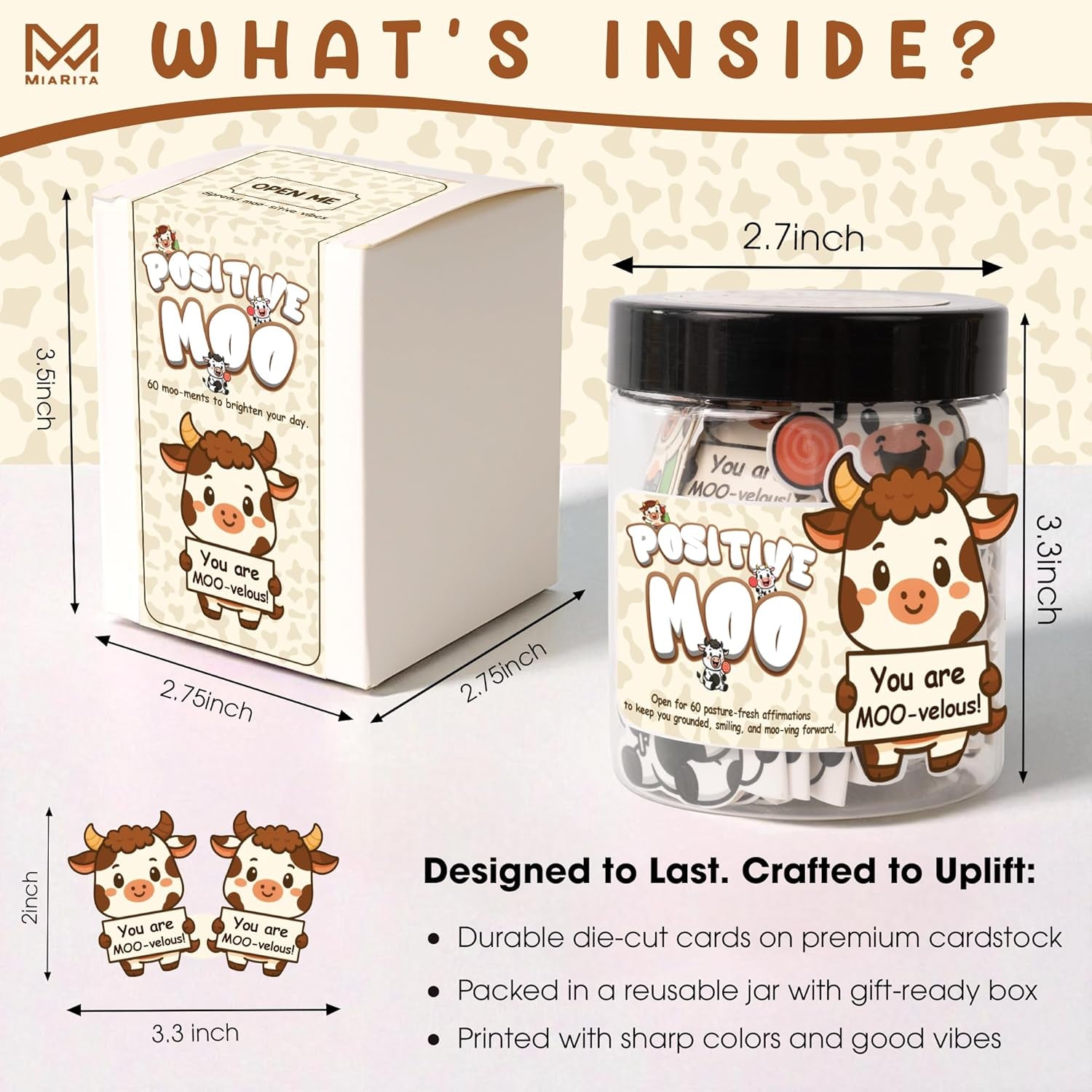 Positive Cow Gifts for Women Cow Lovers - Daily Affirmation Cards for Men Coworkers, Cute Friend Birthday Gifts for Women Teacher, Trendy Stuff Teenage Girl Gift for Christmas, Easter