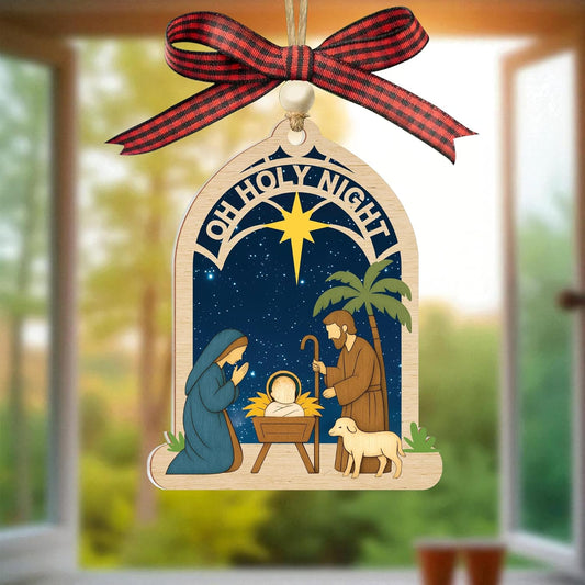 Nativity Christmas Ornament – Religious Holy Family Ornament with Bethlehem Star, Christian Christmas Tree Decoration, 3 Layered Style Ornament Gift for Christian Families