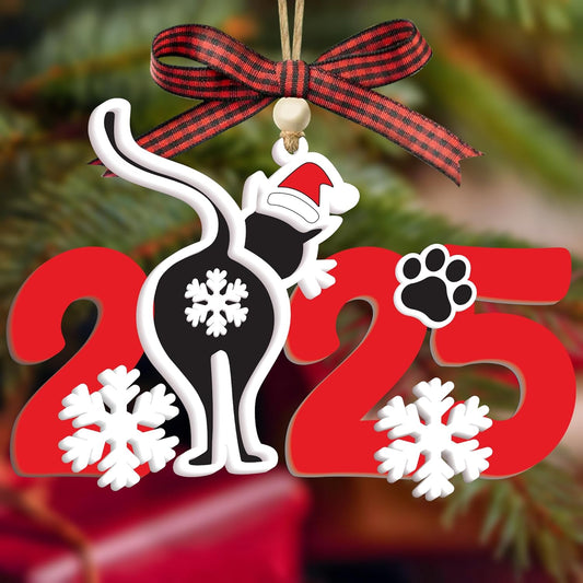 Christmas Ornament 2025 - Ornaments for Christmas Tree, Christmas Tree Ornament, Acrylic Christmas Ornaments, Suncatcher Effect Stained Glass Window Hanging (- Cat 2025 Ornament)