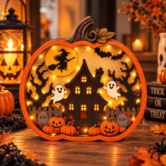 Lighted Pumpkin Haunted House Halloween Tabletop Decor