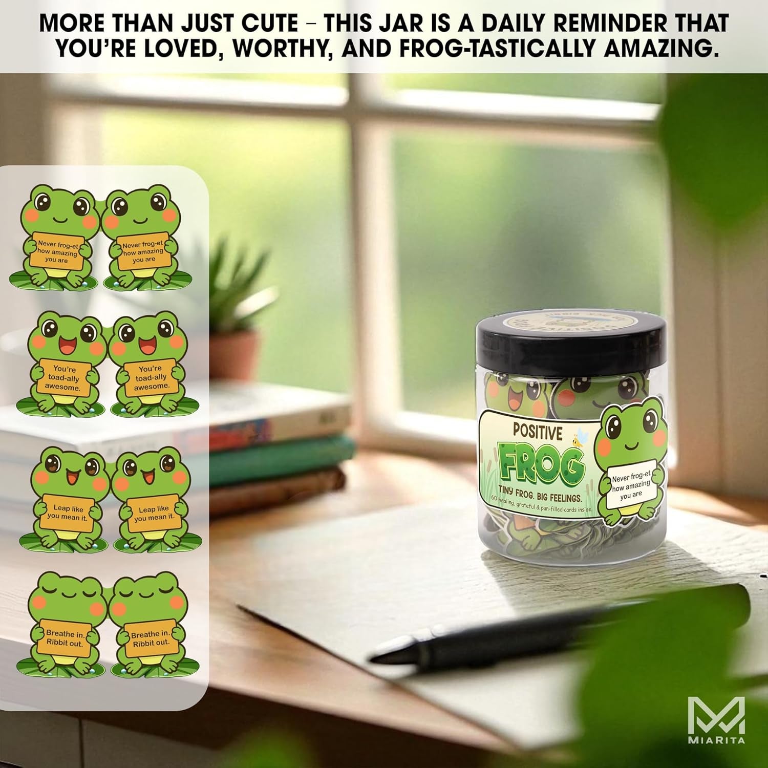 Positive Frog Jar – Thank You Gifts for Women, Men, Coworkers – Emotional Support Jar with 60 Notes – Appreciation Gifts for Teacher, Employee, Frog Gifts for Women, Back to School Gifts for Teacher