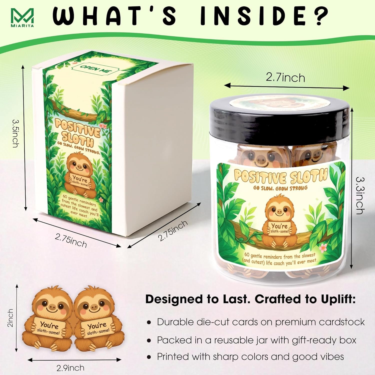 Positive Sloth Jar – 60 Affirmation Cards for Women, Girls - Mental Health & Stress Relief Support Gift, Sloth Gifts for Women, Coworker, Teen Girl Gifts Trendy Stuff