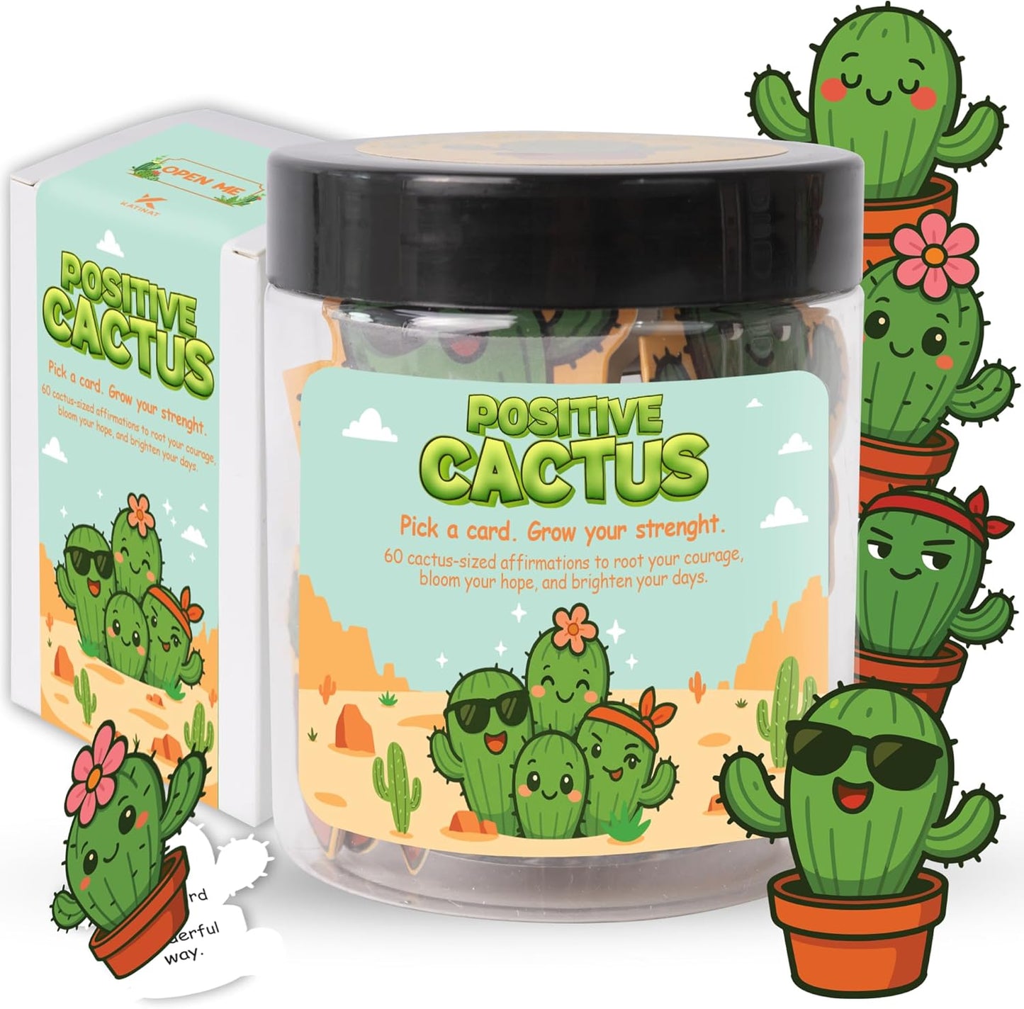Emotional Supports Jar, Desk Accessories, Relaxation Gifts, Coworker Gifts for Women, Great Gift for Boss, Teacher, Friends (Positive Cactus)
