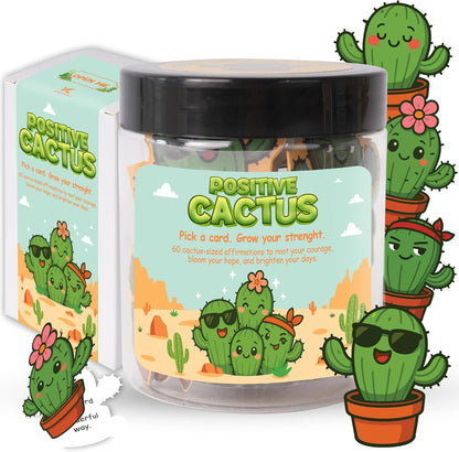 Emotional Supports Jar, Desk Accessories, Relaxation Gifts, Coworker Gifts for Women, Great Gift for Boss, Teacher, Friends (Positive Cactus)