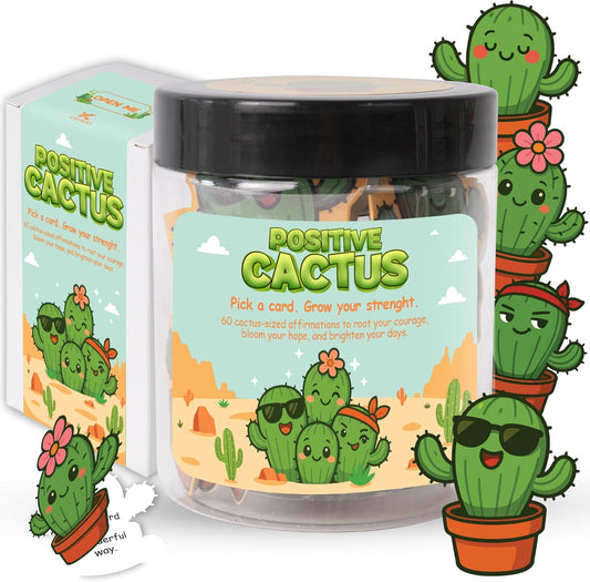 Emotional Supports Jar, Desk Accessories, Relaxation Gifts, Coworker Gifts for Women, Great Gift for Boss, Teacher, Friends (Positive Cactus)