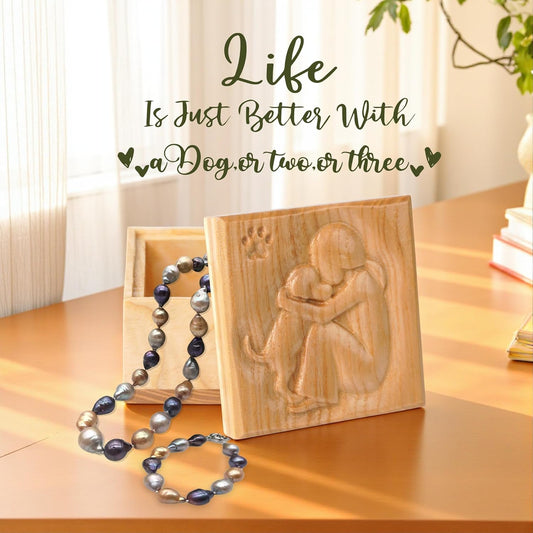 Hand-Carved Wooden Friendship Keepsake Box, Sculpted Hand-Painted Keepsake Box Forever True, Forever Friends, Holds Jewelry and Treasures (- KL Mother & Dog Box)