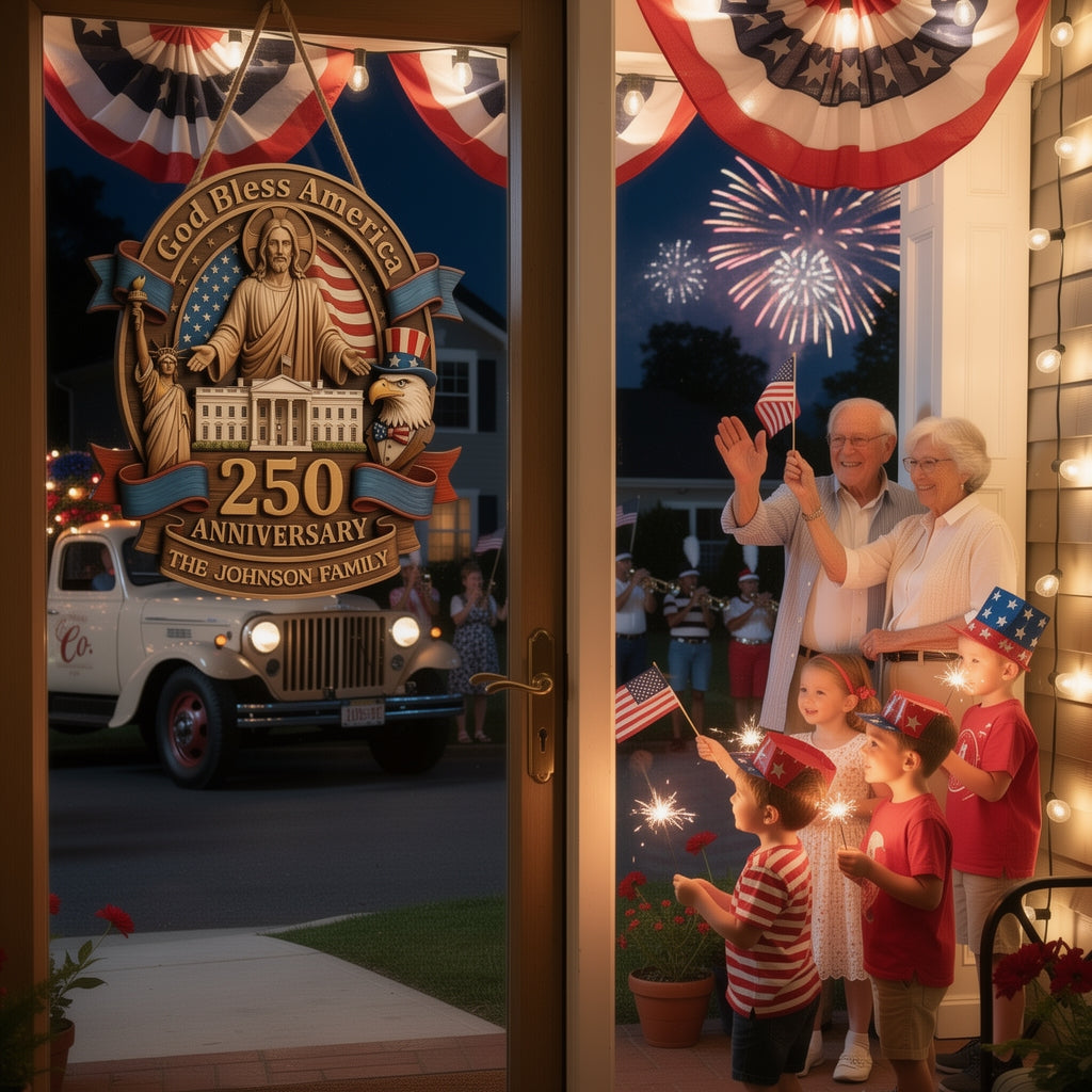 God Bless America - Personalized Door Sign