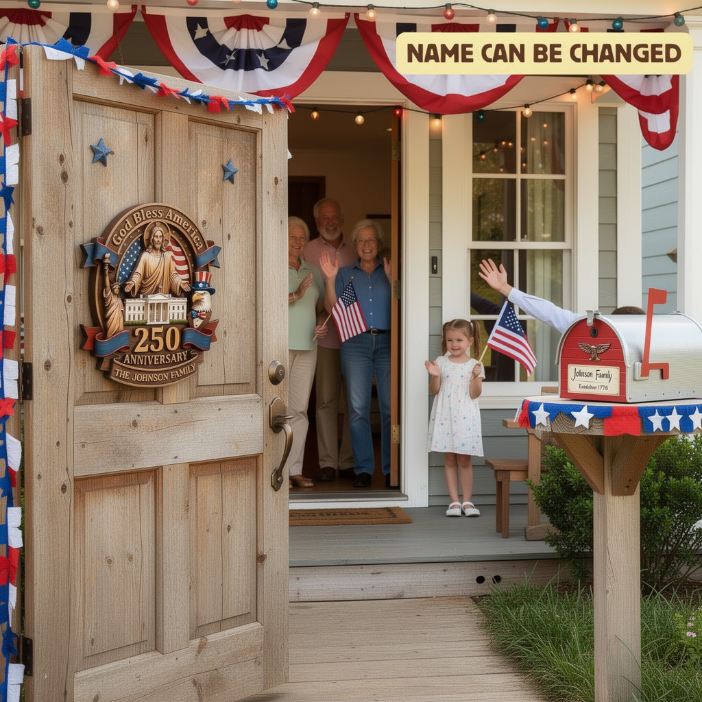 God Bless America - Personalized Door Sign