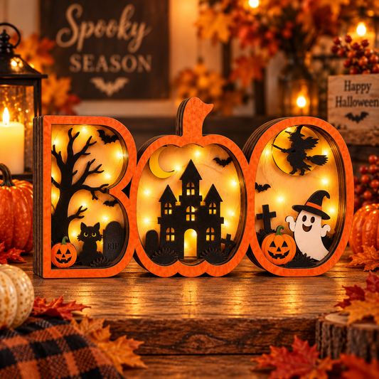 BOO Pumpkin Haunted House Lighted Halloween Decor