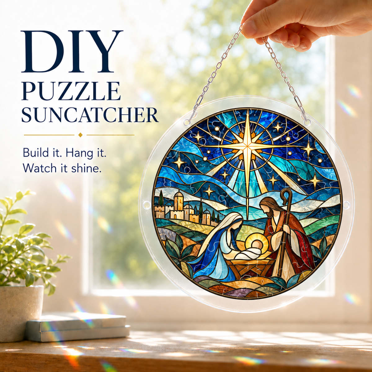 Holy Family Stained Glass Puzzle Suncatcher 8.9 in