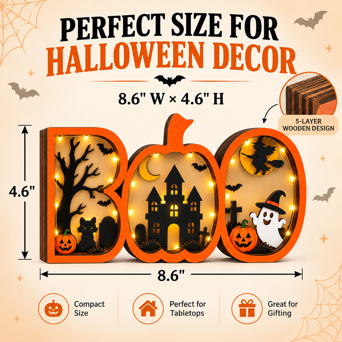 BOO Pumpkin Haunted House Lighted Halloween Decor