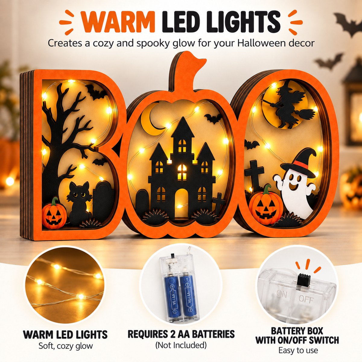 BOO Pumpkin Haunted House Lighted Halloween Decor