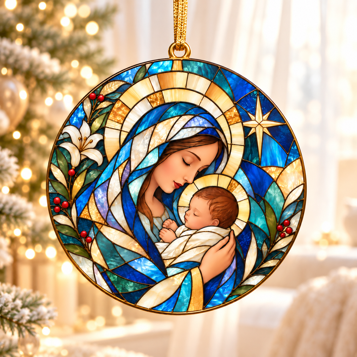Stained Glass Virgin Mary & Baby Jesus Ornament