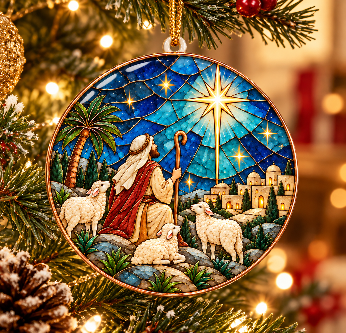 Shepherd & Sheep Bethlehem Christmas Ornament