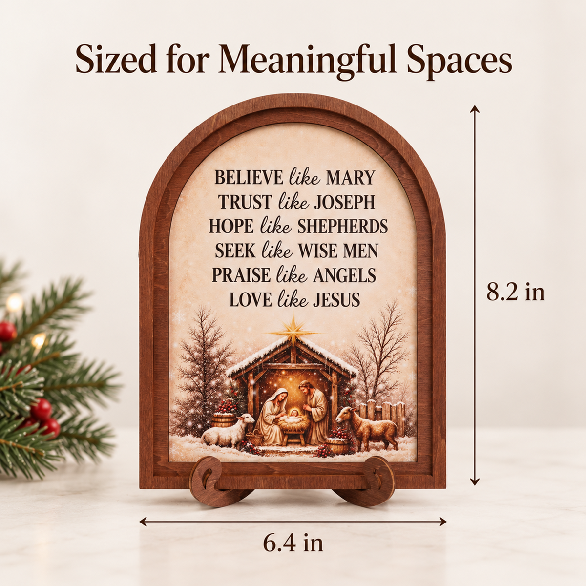 Believe Like Mary Wooden Arched Tabletop Sign