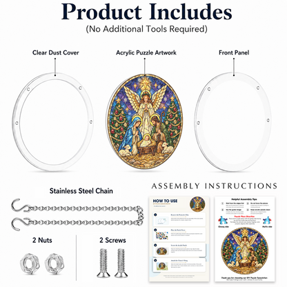 Nativity Scene Puzzle Suncatcher – Christian Christmas Window Hanging Decor 8.9 in