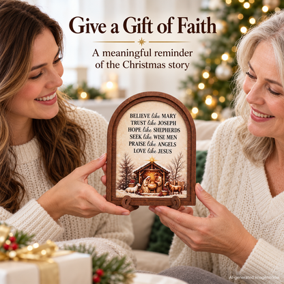 Believe Like Mary Wooden Arched Tabletop Sign