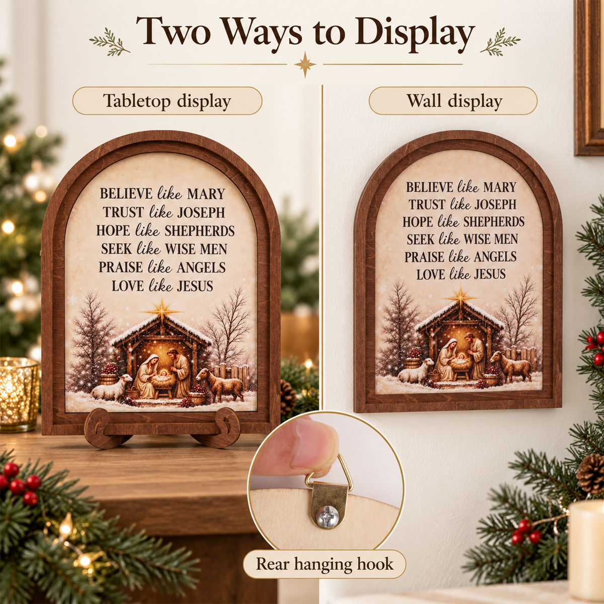 Believe Like Mary Wooden Arched Tabletop Sign