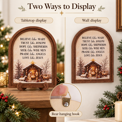 Believe Like Mary Wooden Arched Tabletop Sign