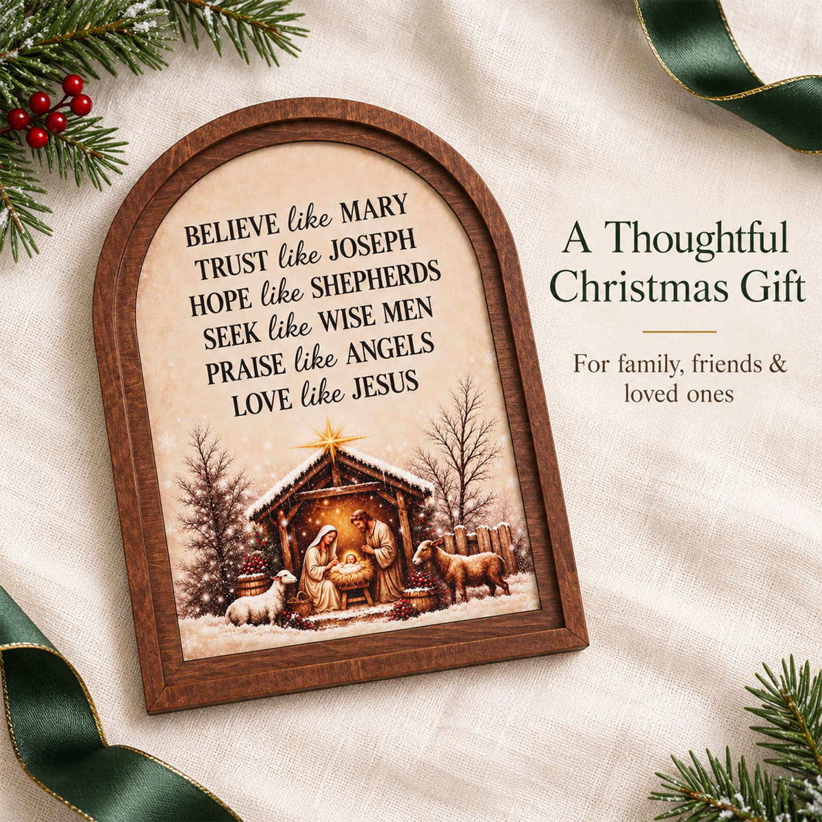 Believe Like Mary Wooden Arched Tabletop Sign