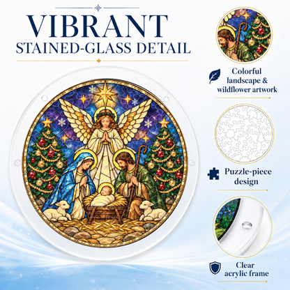 Nativity Scene Puzzle Suncatcher – Christian Christmas Window Hanging Decor 8.9 in