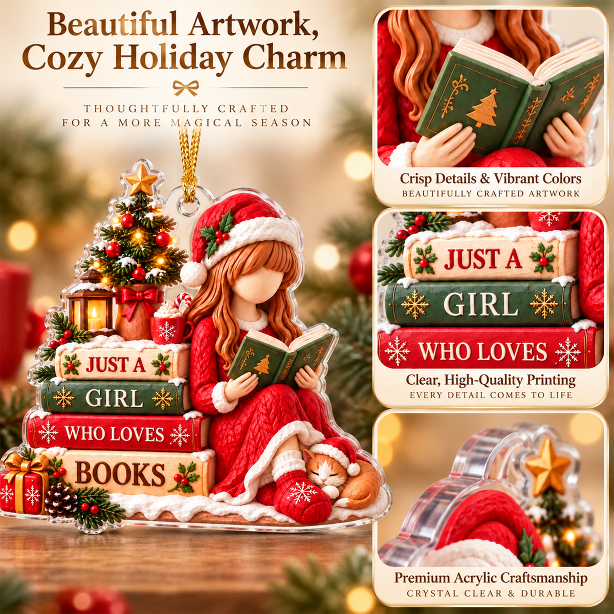 Book Lover Christmas Ornament – Just a Girl Who Loves Books