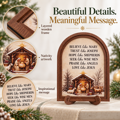 Believe Like Mary Wooden Arched Tabletop Sign