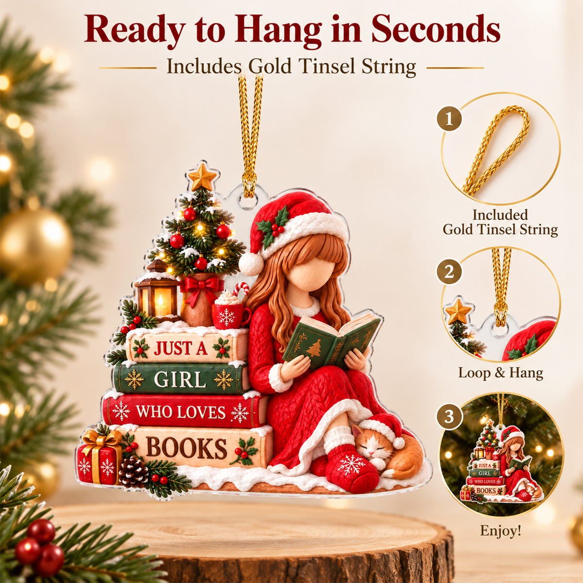 Book Lover Christmas Ornament – Just a Girl Who Loves Books
