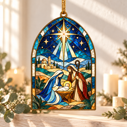 Stained Glass Cathedral Nativity Ornament