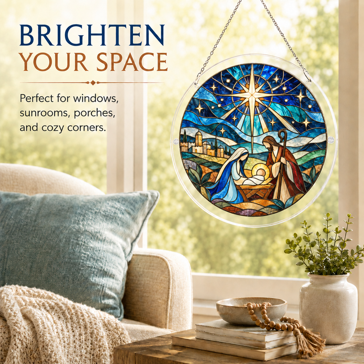 Holy Family Stained Glass Puzzle Suncatcher 8.9 in
