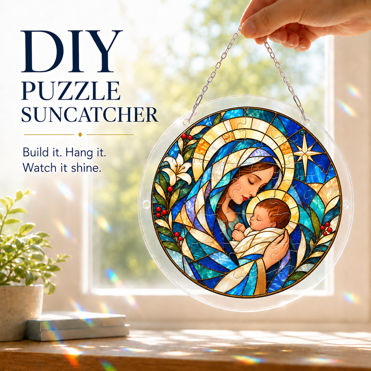 Virgin Mary & Baby Jesus Puzzle Suncatcher
