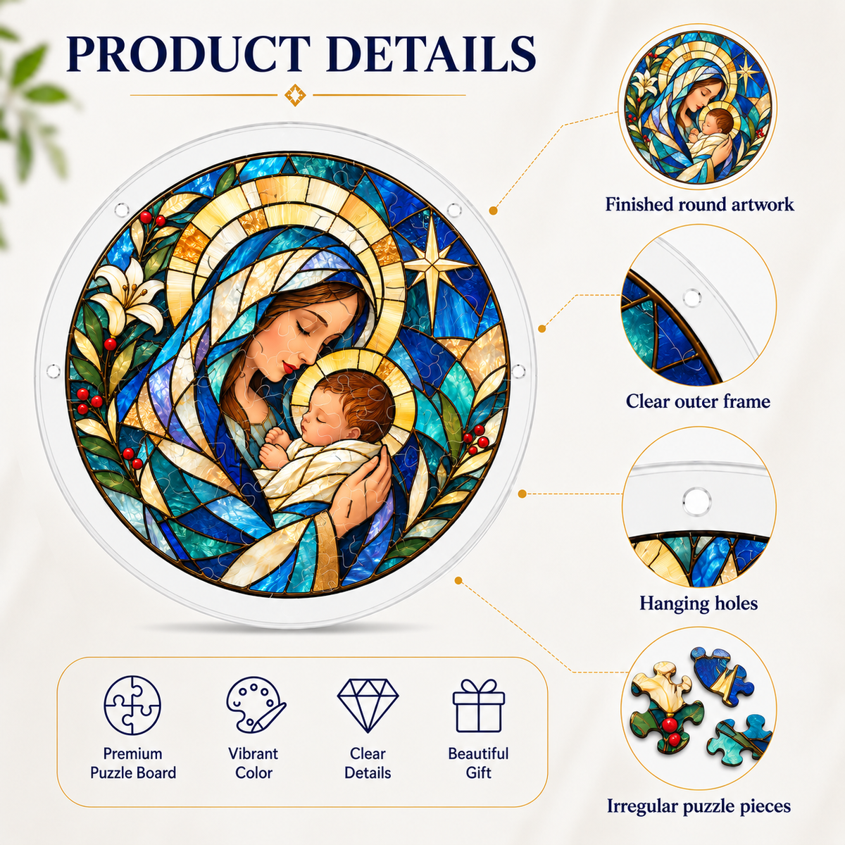 Virgin Mary & Baby Jesus Puzzle Suncatcher