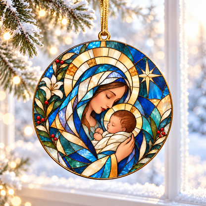 Stained Glass Virgin Mary & Baby Jesus Ornament